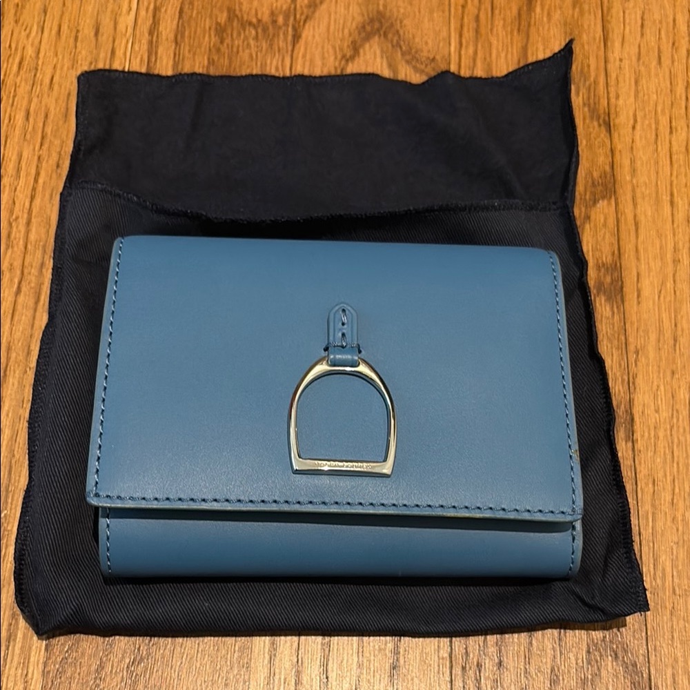 New RALPH LAUREN LEATHER TRI fold WOMEN'S WALLET Light BLUE